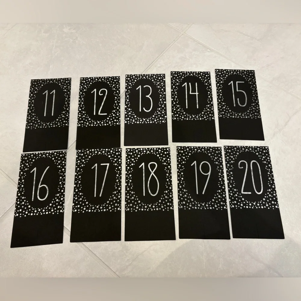 Wedding Party Polka Dot Silver Metallic Table Number Tents Numbers 1 to 40